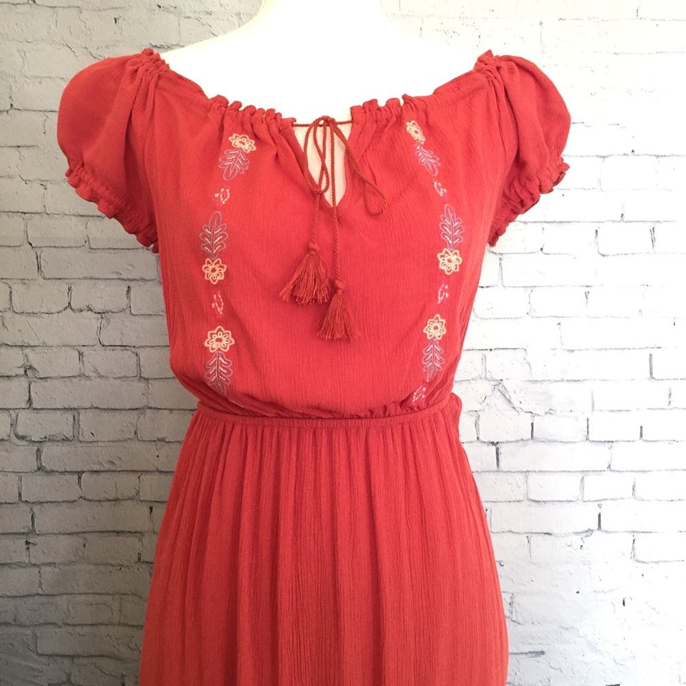 Love, Fire Embroidered Ruffled Tiered Hi-Low Dress